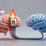 Ilustrácia preťaženia mozgu e-mailmi a notifikáciami verzus čistý, sústredený mozog pri monotaskingu.