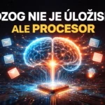 Ilustrácia pre digitálny exomozog znázorňujúca ľudský mozog ako procesor napojený na dáta a úlohy.