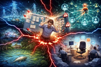 Kolaps projektu po strate kľúčového člena tímu znázornený ako rozpad siete a preťaženie zvyšných uzlov