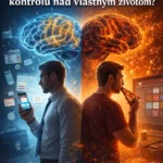 Ilustrácia decision fatigue: kontrast medzi produktívnym pracovným dňom a večerným vyčerpaním mozgu vedúcim k impulzívnym rozhodnutiam