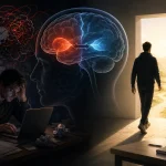 Ilustrácia vývojára zápasiaceho s neúspešným projektom, mozgu rozdeleného medzi emocionálne pripútanie a racionálne rozhodovanie, a postavy odchádzajúcej smerom k novým príležitostiam.