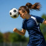 Futbalistka vykonáva hlavičku počas tréningu. Ilustračný obrázok k výskumu slovenských vedcov o biologických účinkoch opakovaného hlavičkovania na mozog.