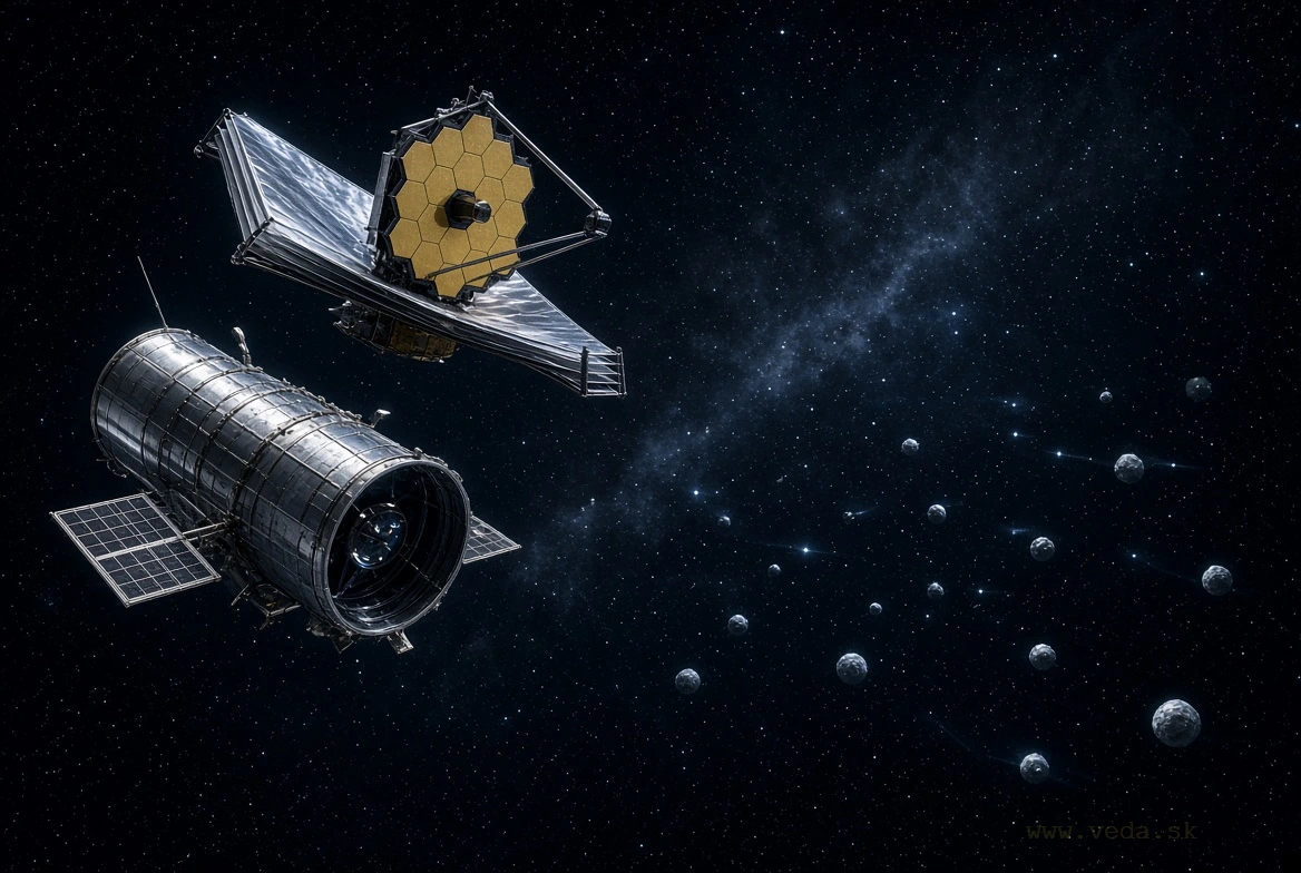 Hubble a James Webb Space Telescope spoločne skúmajú vzdialené slabé transneptúnske objekty (TNO) za Neptúnom – ilustrácia