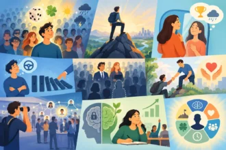Ilustrácia znázorňujúca vplyv talentu, šťastia, úsilia a náhody na úspech