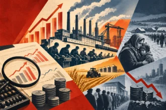 Grafické znázornenie sovietskeho hospodárskeho rastu, industrializácie, ekonomických štatistík a ich sociálnych dôsledkov.